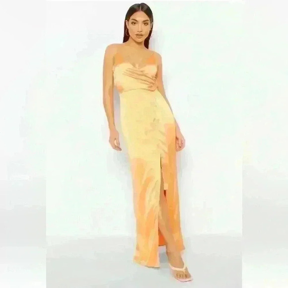 Boohoo Dresses & Skirts - Boohoo Women's Satin Wrap Maxi Dress Orange Size 12